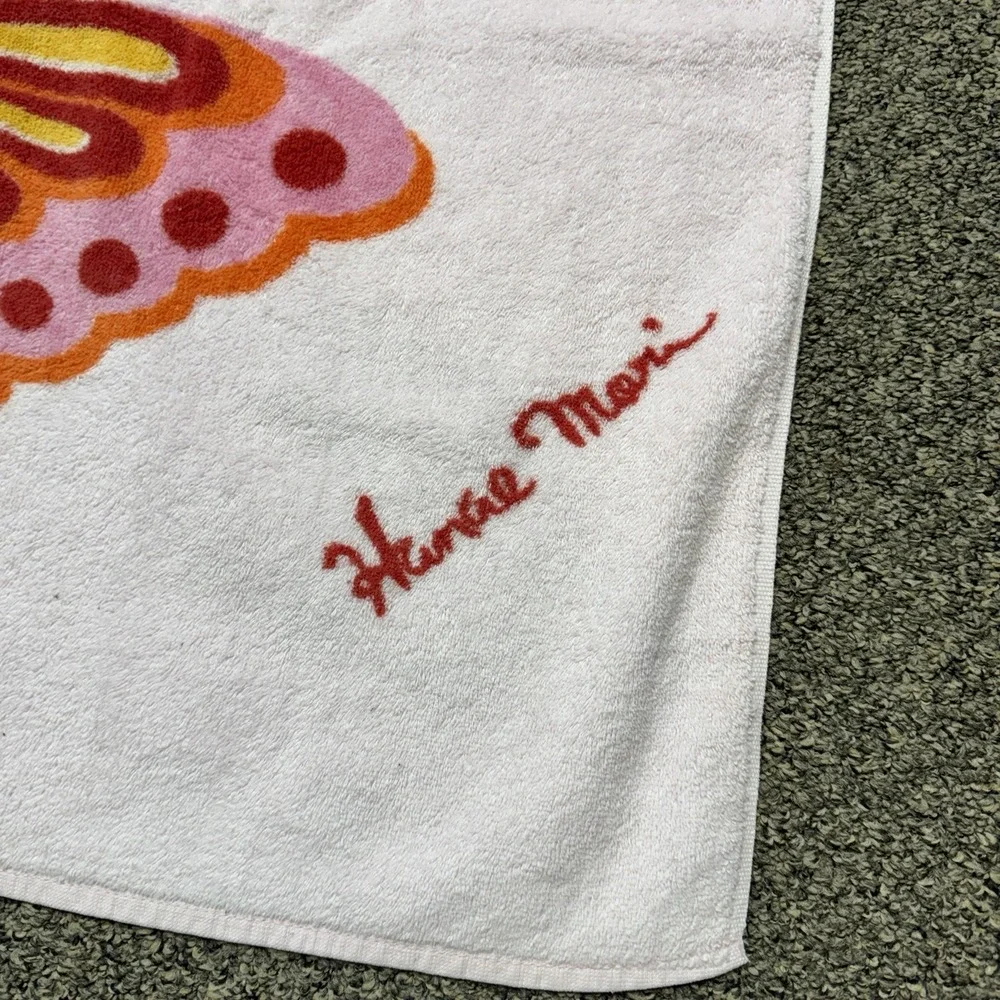 2 Vintage 1970s Hanae Mori Butterfly Towel Martex USA Pink Bathroom